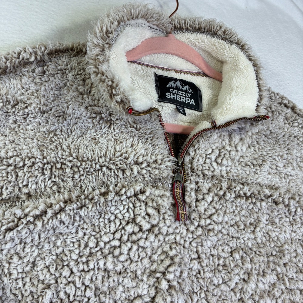 Grizzly Sherpa Quarter Zip Fleece Pullover Tan Brown Small Cabin Gorpcore